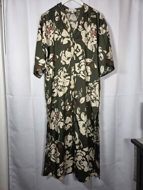 PJ Salvage Green Floral Satin Button Oversized Duster Nightgown Dress Women XS